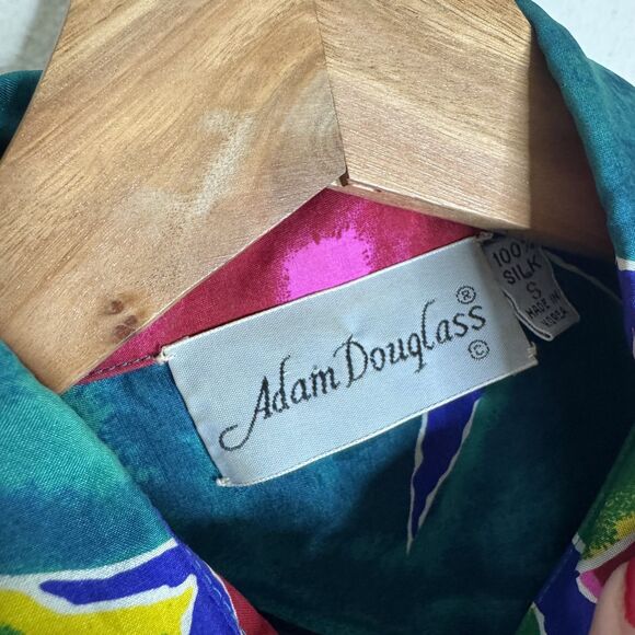 Vtg Adam Douglass Shirt ladies S Multicolor Silk Jaguar Animal Print 90s retro - Picture 5 of 6